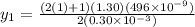 y_{1} =\frac{ (2(1)+1) (1.30)(496\times 10^{-9})}{2(0.30\times 10^{-3})}