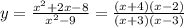 y= \frac{x^2+2x-8}{x^2-9} = \frac{(x+4)(x-2)}{(x+3)(x-3)}