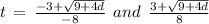 t\,=\,\frac{-3+\sqrt{9+4d}}{-8}\:\:and\:\:\frac{3+\sqrt{9+4d}}{8}