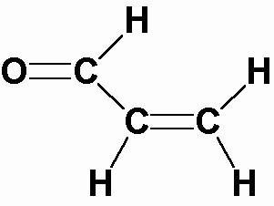 What is the approximate bond angle around the central carbon atom in acrolein?