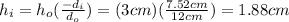 h_i=h_o ( \frac{-d_i}{d_o})=(3 cm)( \frac{7.52 cm}{12 cm} )=1.88 cm