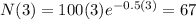 N(3)=100(3) e^{-0.5(3)} = 67