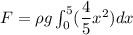 F = \rho g\int_{0}^{5}(\dfrac{4}{5}x^2)dx