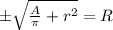 \pm \sqrt{\frac{A}{ \pi} + {r}^{2}} =R
