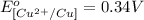 E^o_{[Cu^{2+}/Cu]}=0.34V