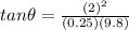 tan\theta= \frac{(2)^{2}}{(0.25)(9.8)}
