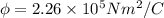 \phi = 2.26 \times 10^5 Nm^2/C