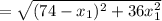 =\sqrt{(74-x_1)^2 + 36x_1^2}