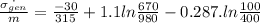 \frac{\dot{\sigma _{gen}}}{m}=\frac{-30}{315}+1.1ln\frac{670}{980}-0.287.ln\frac{100}{400}