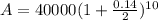 A=40000(1+\frac{0.14}{2})^{10}