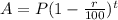 A=P(1-\frac{r}{100})^t