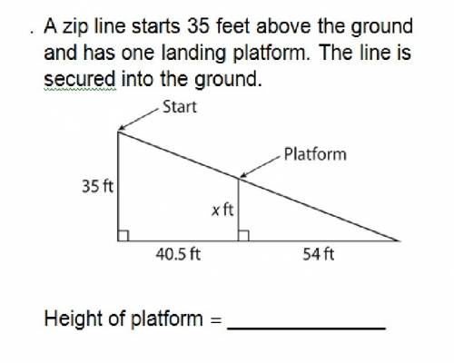 Azip line starts 35 feet above the ground and has one landing platform. the line is secured into the