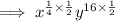 \implies x^{\frac{1}{4}\times\frac{1}{2}}y^{16\times\frac{1}{2}}