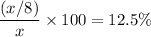 \dfrac{(x/8)}{x}\times 100=12.5\%