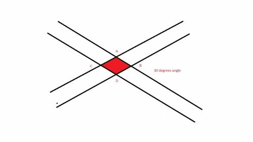 Two streets intersect at a 30-degree angle. at the intersection, there are four crosswalks formed th