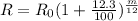 R = R_0 ( 1 +\frac{12.3}{100})^\frac{m}{12}