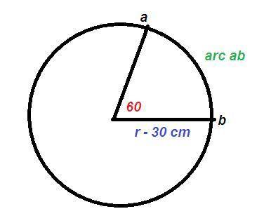 What is the length of an arc on a circle of radius 30.0 cm when θ=60∘?