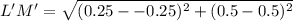 L'M' = \sqrt{(0.25 --0.25)^2 + (0.5 - 0.5)^2}