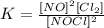 K=\frac{[NO]^2[Cl_2]}{[NOCl]^2}
