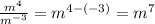 \frac{m^4}{m^{-3}}=m^{4-\left(-3\right)}=m^7