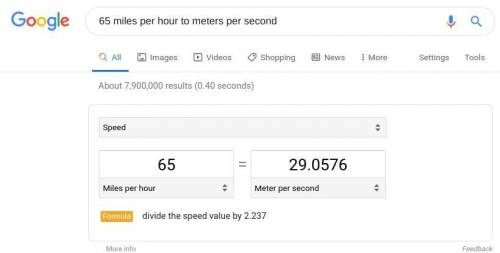 Convert miles per hour to meters per second. round the answer to the nearest whole number. (1 mile =