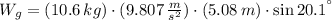 W_{g} = (10.6\,kg) \cdot (9.807\,\frac{m}{s^{2}})\cdot (5.08\,m)\cdot \sin 20.1^{\textdegree}