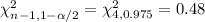 \chi^2_{n-1,1-\alpha/2}=\chi^2_{4,0.975}=0.48