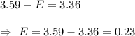 3.59-E=3.36\\\\\Rightarrow\ E=3.59-3.36=0.23
