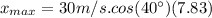 x_{max}=30m/s.cos(40\°) (7.83)
