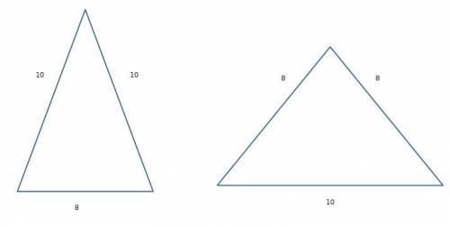 The lengths of two sides of an isosceles triangle are 8 and 10. the length of the third side could b