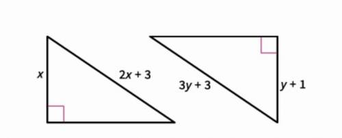 Find the values of x and y that make these triangles congruent by the hl theorem x=2,y=3 x=-2,y=3x=3