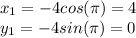 x_1=-4cos(\pi)=4\\y_1=-4sin(\pi)=0