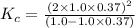 K_c=\frac{(2\times 1.0\times 0.37)^2}{(1.0-1.0\times 0.37)}