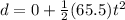 d = 0 + \frac{1}{2}(65.5)t^2