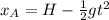 x_A = H - \frac{1}{2} gt^2