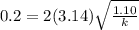 0.2 = 2(3.14) \sqrt{\frac{1.10}{k}}