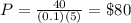 P=\frac{40}{(0.1)(5)}=\$80