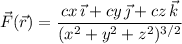 \vec F(\vec r)=\dfrac{cx\,\vec\imath+cy\,\vec\jmath+cz\,\vec k}{(x^2+y^2+z^2)^{3/2}}