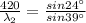 \frac{420}{\lambda _2}=\frac{sin24^{\circ}}{sin39^{\circ}}