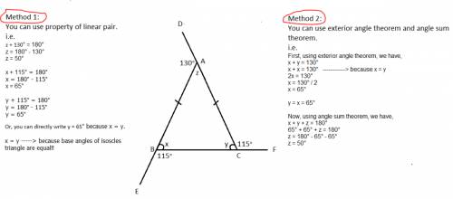 You know the measure of the exterior angle of an isosceles triangle which forms a linear pair with t