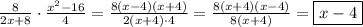 \frac{8}{2x+8} \cdot \frac{x^2-16}{4}=\frac{8(x-4)(x+4)}{2(x+4) \cdot 4}= \frac{8(x+4)(x-4)}{8(x+4)}= \boxed{x-4}