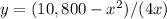 y=(10,800-x^{2})/(4x)