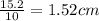\frac{15.2}{10} =1.52cm