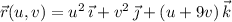 \vec r(u,v)=u^2\,\vec\imath+v^2\,\vec\jmath+(u+9v)\,\vec k