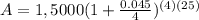 A=1,5000(1+\frac{0.045}{4})^{(4)(25)}