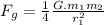 F_{g} =  \frac{1}{4} \frac{G.m_{1} m_{2} }{ r_{1}^{2} }