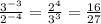 \frac{3^{-3}}{2^{-4}} =\frac{2^{4}}{3^{3}} = \frac{16}{27}
