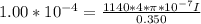 1.00*10^{-4} = \frac{1140*4*\pi *10^{-7} I}{0.350}