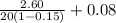 \frac{2.60}{20(1-0.15)}+0.08