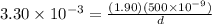 3.30\times 10^{-3} = \frac{(1.90)(500\times 10^{-9}) }{d}